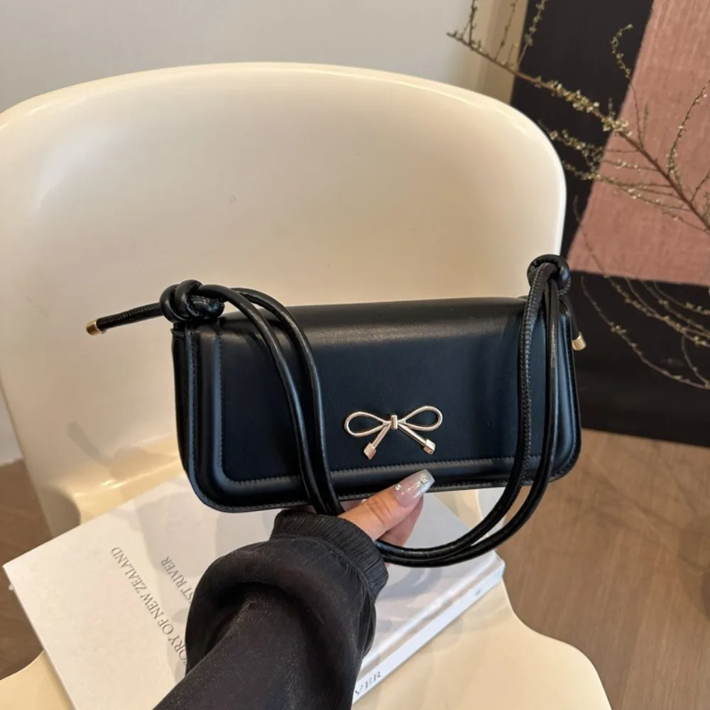 Универсальная однотонная сумка через плечо с бантом из искусственной кожи, корейская сумка подмышки, квадратная сумка через плечо с милым бантом, сумки