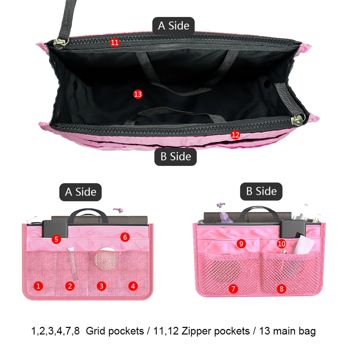 Women Cosmetic Storage Bag Large Capacity Portable Insert Organizer Nylon Multifunctional Makeup Toiletries Classification Bag