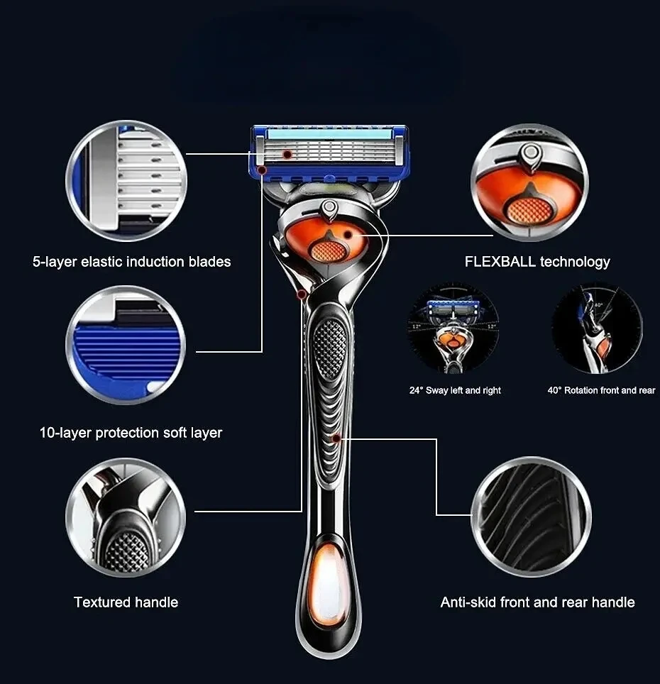 Blue/Black Color Shaver 2024 new manual razor men\'s beard scratch-proof razor five-layer blade beard knife