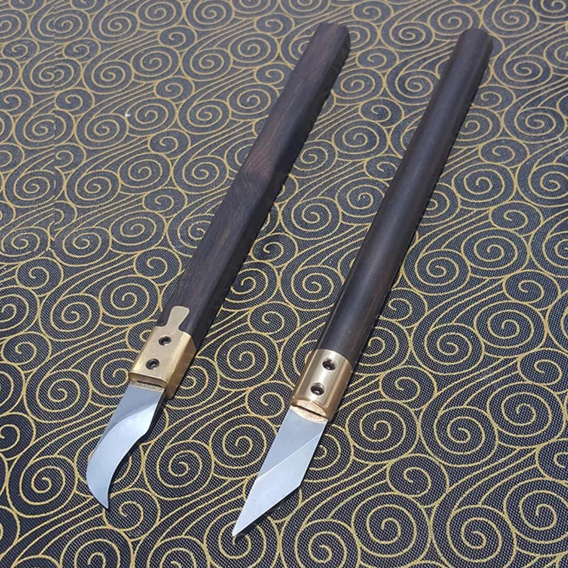 Handmade Leather Craft Tool Leather Carving Knife with Ebony Wood Handle 8PCS Replaceable Swedish ASP60 Powder Steel Blade HRC69