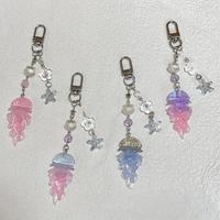Creative Jelly Color Jellyfish Star Keychain Y2K Beaded Pendant Phone Chain Car Keyring Bag Hanging Decoration Ornament Gifts