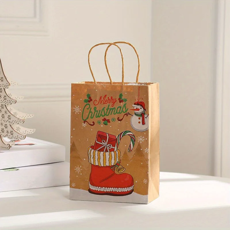 8–48 Stück Weihnachtsserie Kraftpapier-Geschenktüten, Verpackung von Party-Süßigkeitsgeschenken, bedruckte Tragetaschen mit Cartoon-Elch-Schneemann-Weihnachtsbaum – Detail 10
