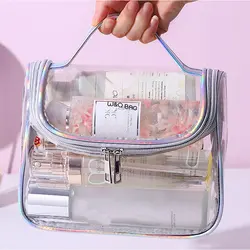 Cosmetic Bag Travel Transparent Laser PVC Women Zipper Makeup Bags Beauty Case Handbag Waterproof Storage Bath Toiletry Wash Bag