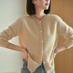 Autumn And Winter New Twisted Thick Wool Cardigan Women Round Neck Joker Temperament Small Coat Loose Casual Sweater Women