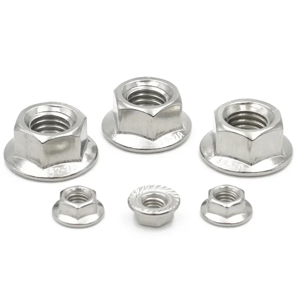 50/20/10Pcs Fixing Nut M3 M4 M5 M6 M8 M10 M12 304 Stainless Steel Serrated Metric  Hex Hexagon Flange Lock Nuts DIN6923