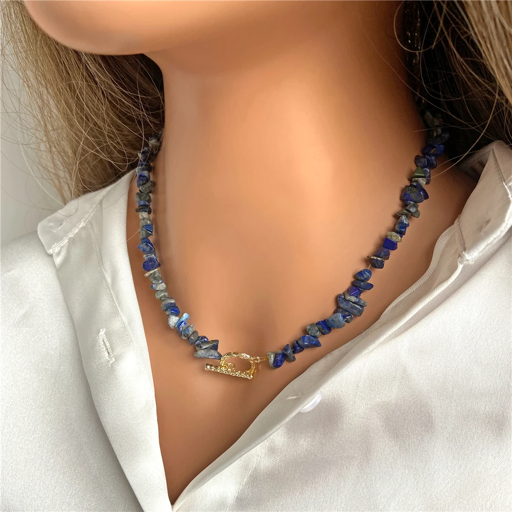 Freeform Chip Gravel Necklace Natural Stone Amethyst Aventurine Agates Beads Necklace Choker For Women Bohemian Necklace Jewelry