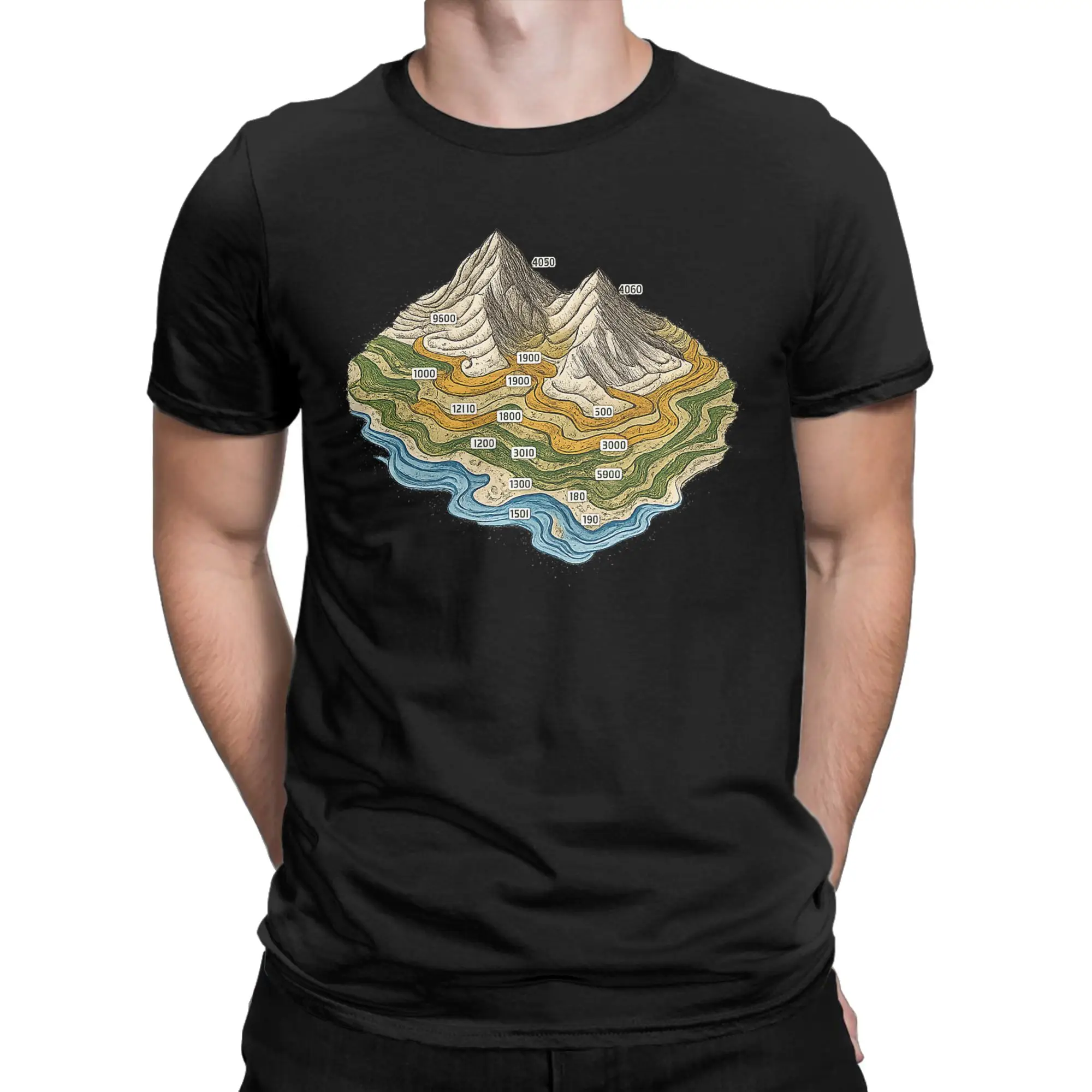 Men T-Shirts Topographic Map Contour Lines Graphic Premium Tri Blend T Shirt Cotton Tees Short Sleeve Topographic Line T Shirts