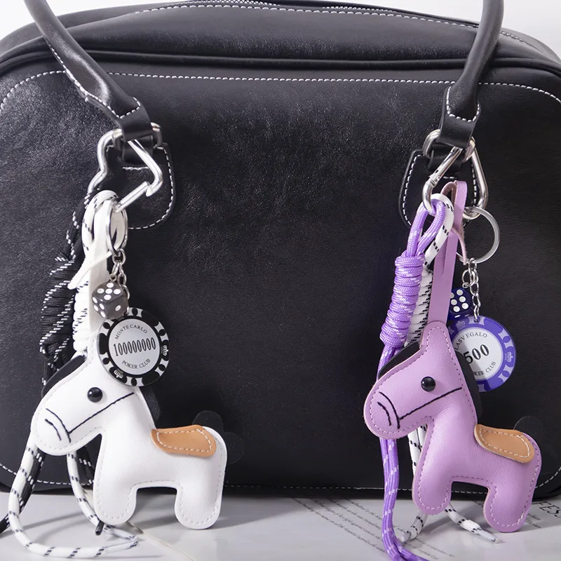 

Leather Pony Keychain with Braided Rope Backpack Pendant - DIY Hanging Accessory for Phone Bag Decoration