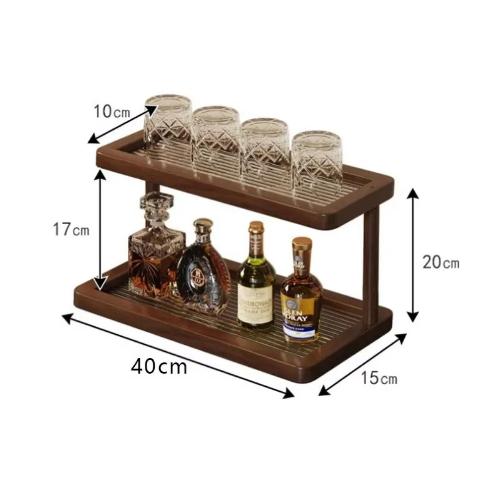 2-Tier Desktop Display Shelf Bamboo Clear Acrylic Bottom Countertop Shelf Chinese Style Non-Tip Sundry Storage Rack