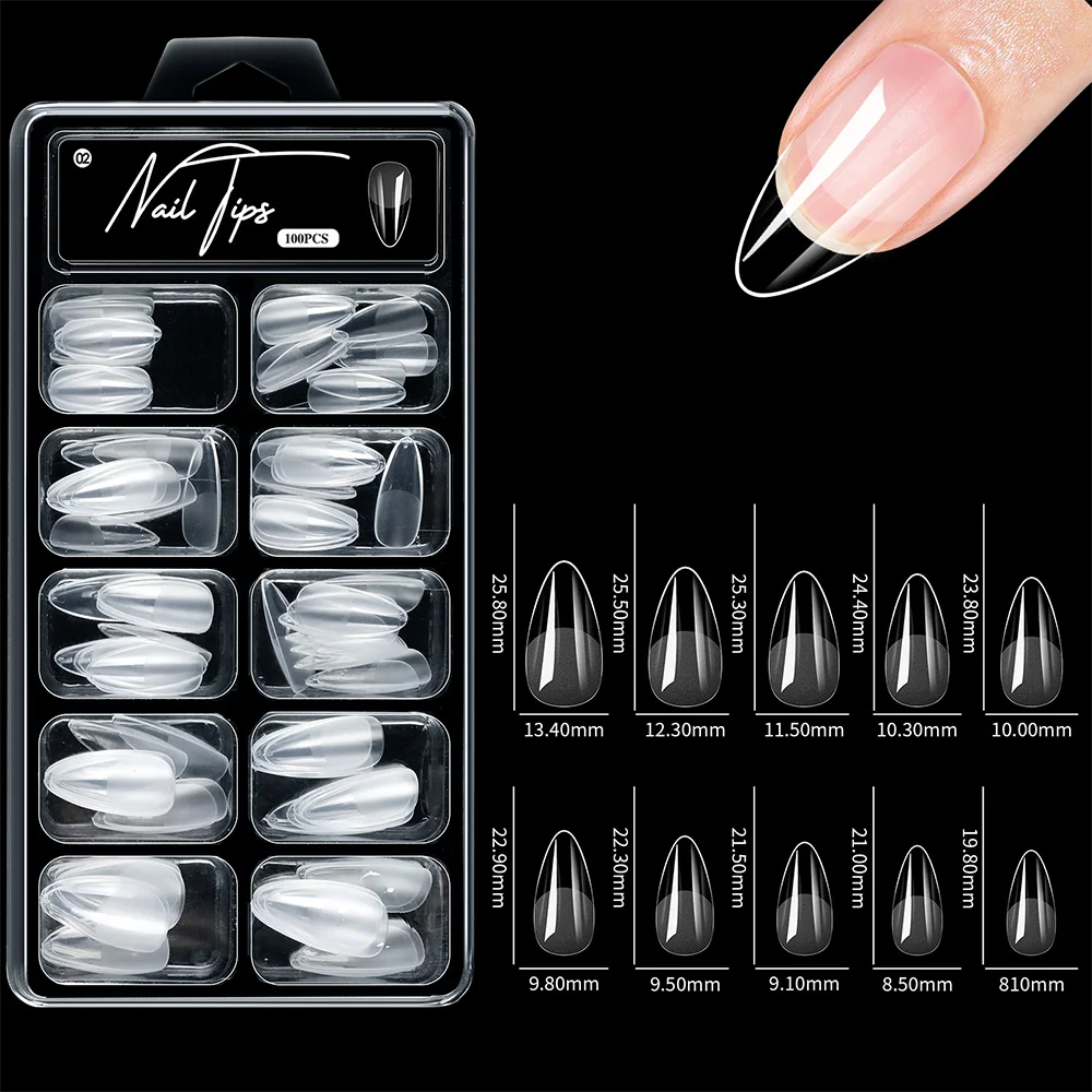 100/120PC Half Matte Clear Almond & Square False Nails Pre-Shape Full Cover Acrylic Fake Nails 10size Press on Nail Extension