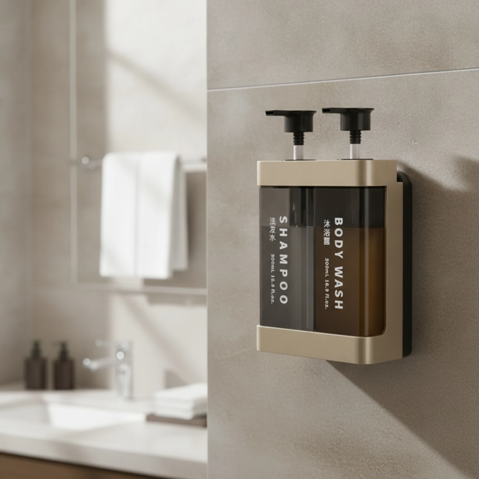 Wall-Mounted Soap Dispenser No-Drill Wall-Mounted Shampoo Dispenser Lockable Easy to Install for Renters, Shower, Bathroom