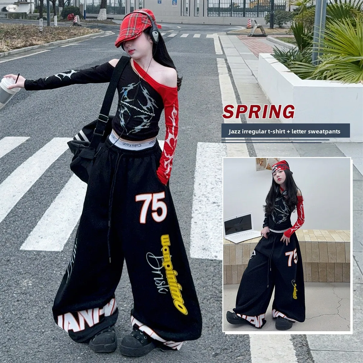 

Girls Hip-hop Suit 2026 Spring and Autumn New Sweet Cool Personality T Trousers Hip-hop Catwalk Trendy Cool Performance Clothes