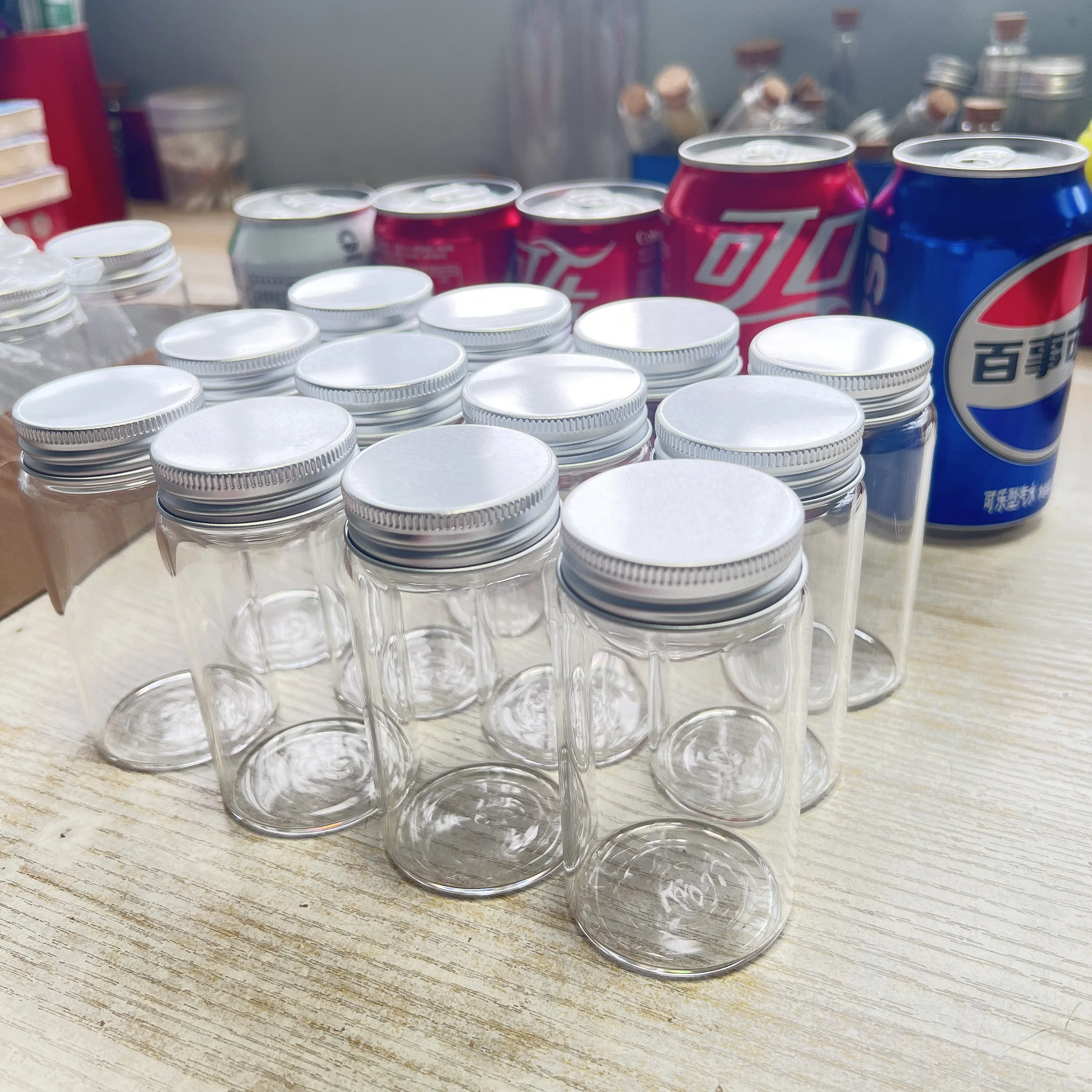 

12 Pcs 120ml Candy Glass Bottle jrs 33×47×90mm Silver Screw Cap Mini Glass Jars DIY Craft Seeds Containers Home Organization