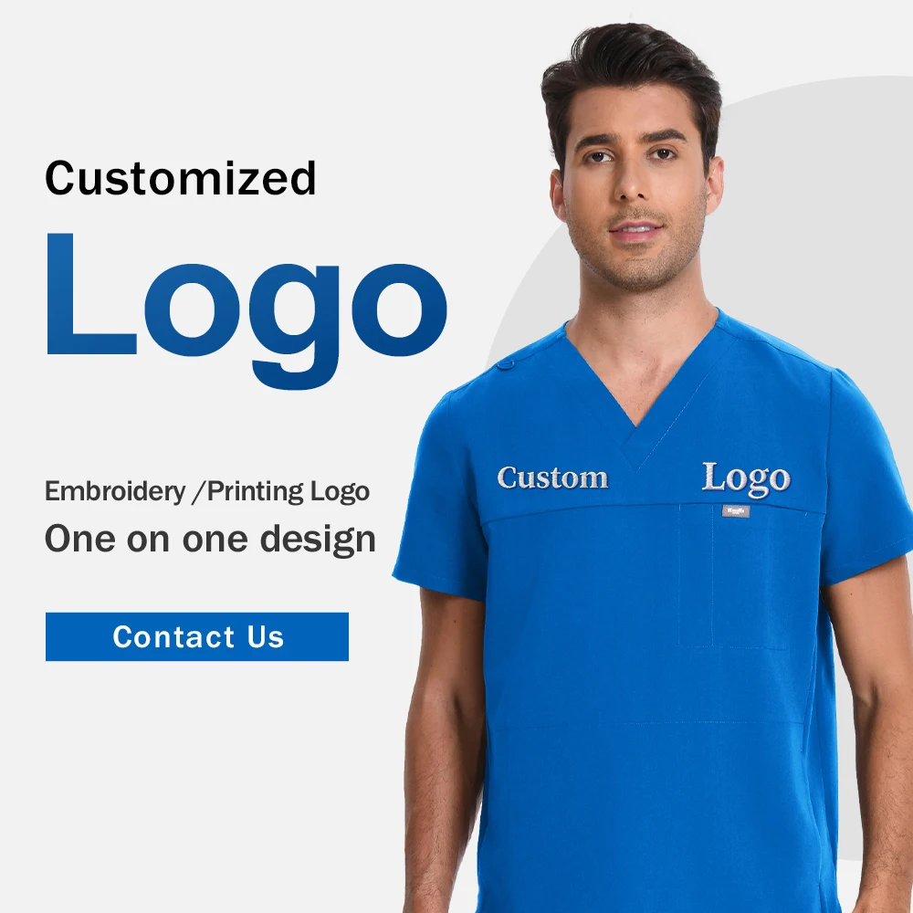 Custom Logo Multiple Embroidery Styles Names Exclusive Customization Man T-Shirt Nurse Uniform Scrubs Top