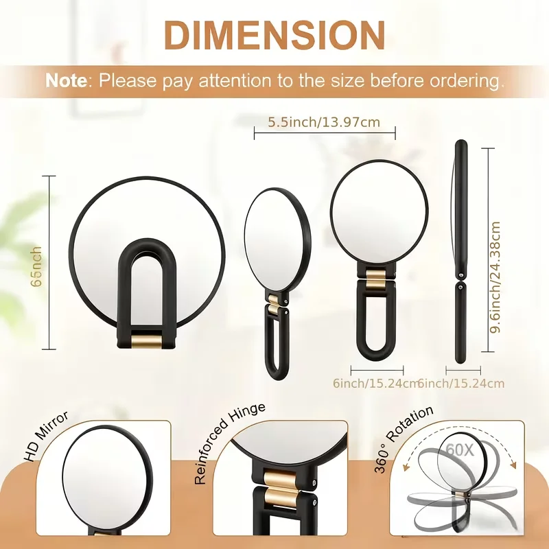 3pcs Set Handheld Double-Sided Makeup Mirror 1X/100X Magnification Super Zoom Beauty Tweezers Included for Detailed Application