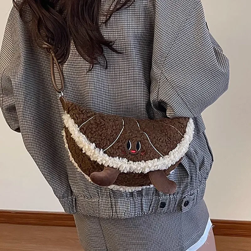 

Студенческая плюшевая сумка на одно плечо для женщин, зимние сумки через плечо в стиле Майяра, милая сумка на молнии для подмышек