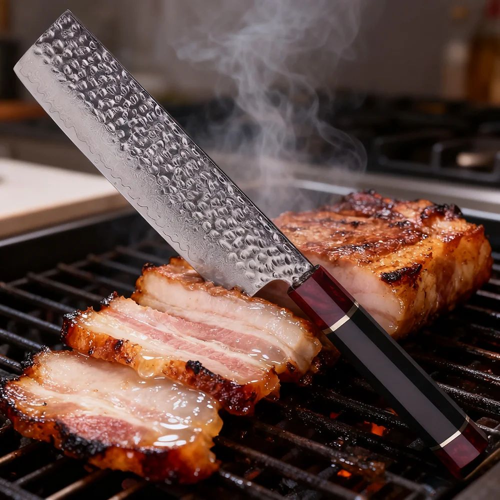 

FINDKING 7.3 Inch Nakiri Knife 67-layers Damascus Steel 9Cr18MoV Blade Resin Handle Slicing Chef Cleaver Handmade Kitchen Knives