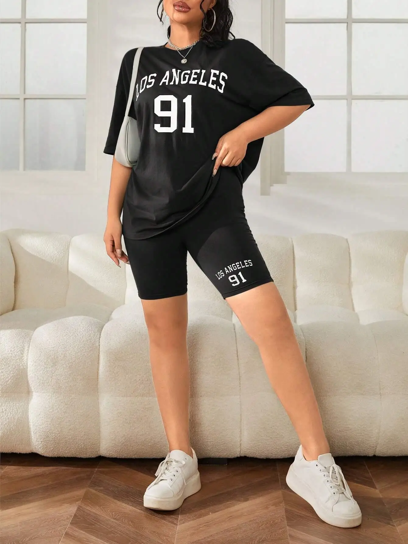 Los Angeles Jersey Number 91 Graphic T-Shirts Set Women Street Breathable 2 Piece Set Cool Casual Shorts Elasticity T Shirts