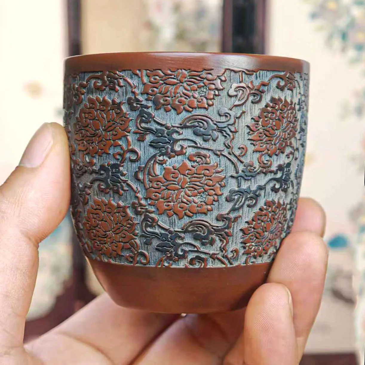 白華杯-錦州新興陶器-精緻な彫刻-中国風レトロ-大型茶碗-家庭用