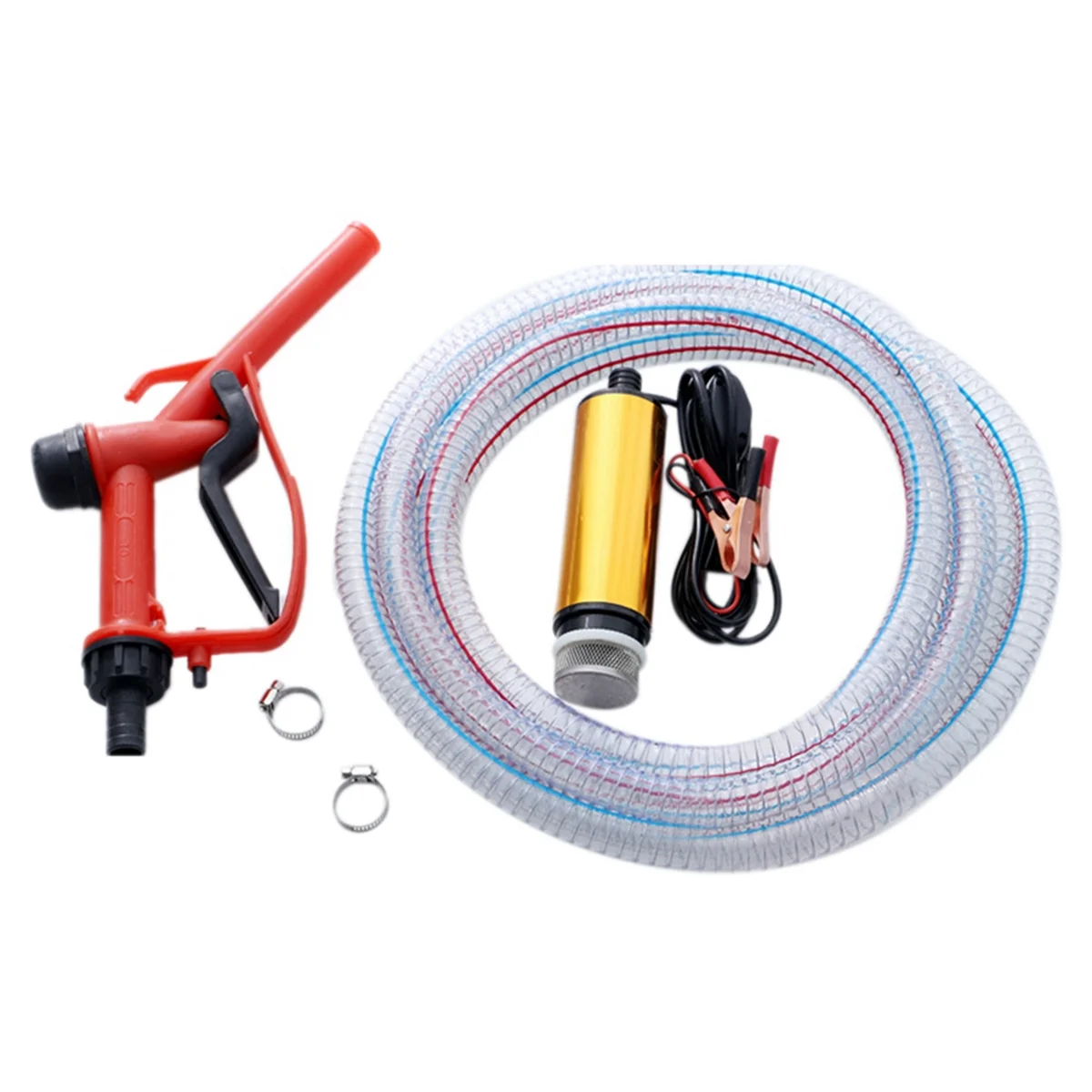 2 in 1 Oil Pump Refueling Tool Electric Submersible 5 Meter Steel Hose Fuel Water Camping Accessories