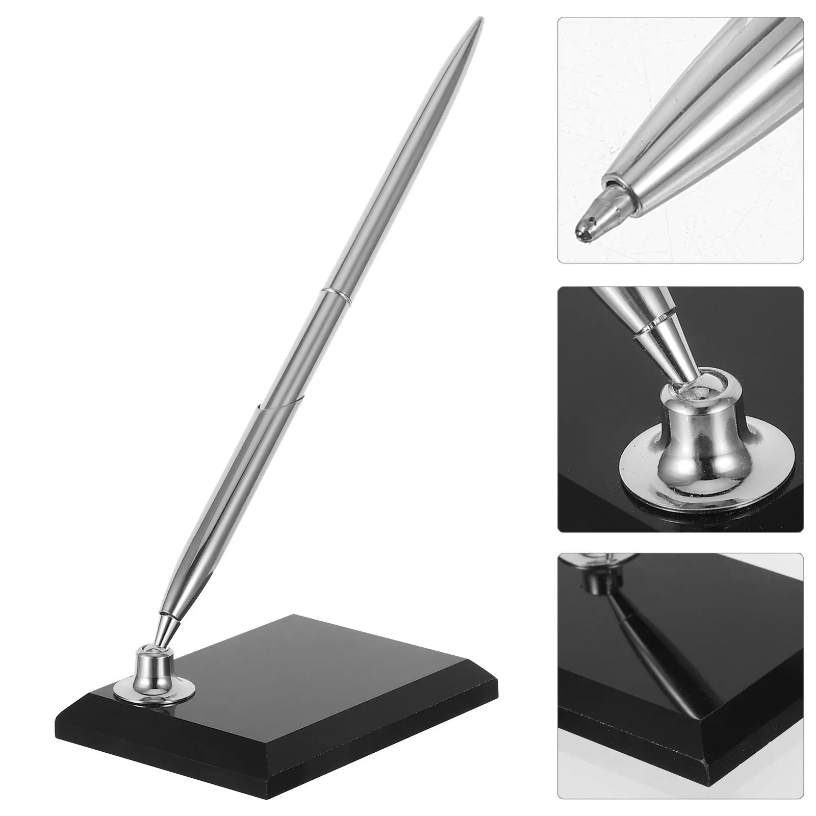 Signing Pen Desk with Acrylic Rectangular Base Luxury Metal Ballpoint Pen Professional Reception Guestbook Signing Desk Stand