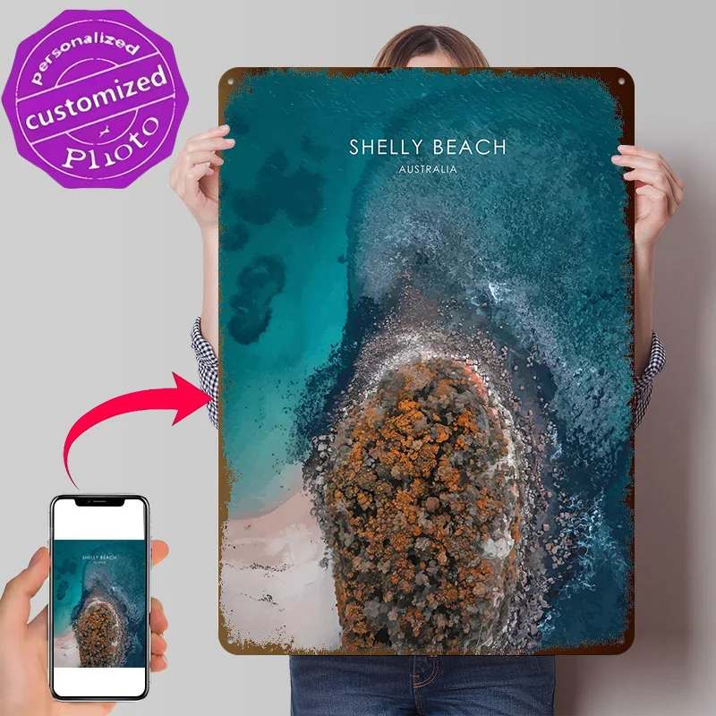 Shelly Beach Australia Art Personalized 3D Textured Metal Poster Wall Art Vintage Tin Signs for Home Decorations Living Room
