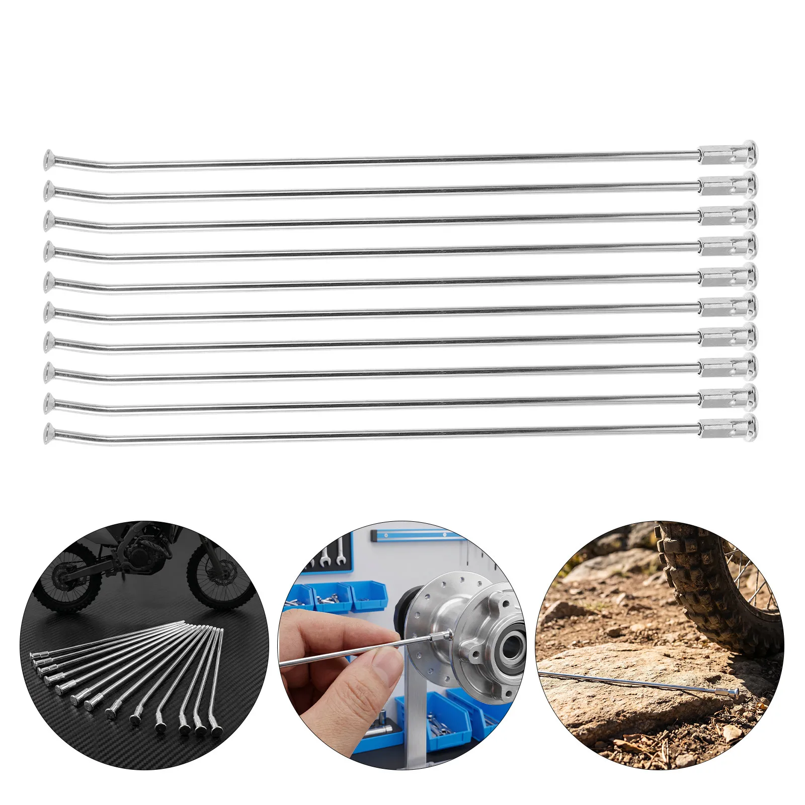 10Pcs Motorcycle Wheel Spokes Dia 3.3mm Steel Dirt Bike Wheel Spoke 223Mm Length Universal Off Road Motorbike Rim Replacement