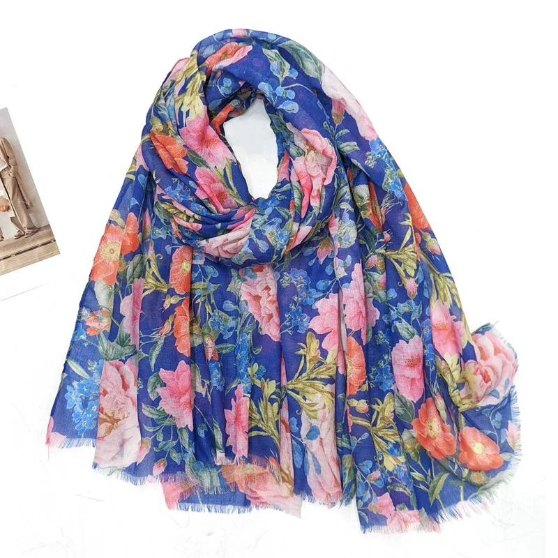 Women Floral Print Scarf Shawl Recycled Fabric Digital Print Light Weight Thin Neck Wrap For Autumn Cross Border Supply