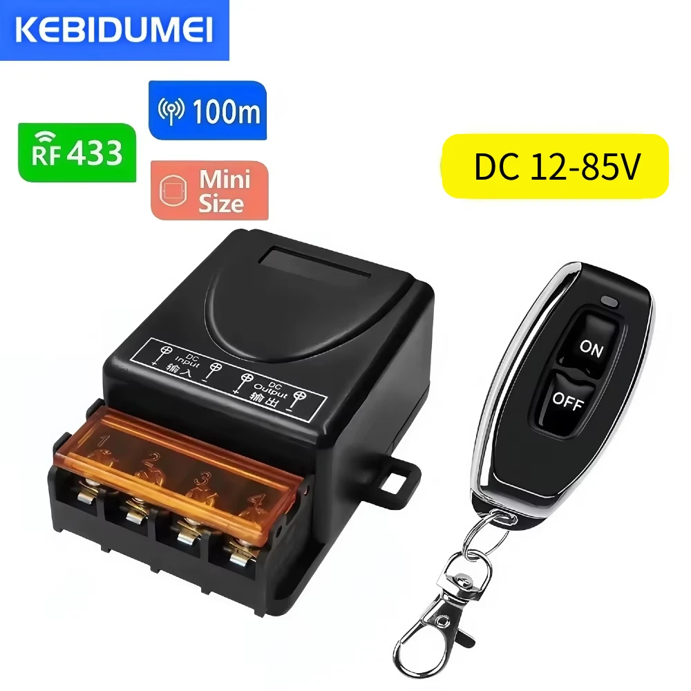 Interruptor de controle remoto sem fio, 433mhz, 30a, dc 12v, 24v, 36v, 85v, receptor de relé rf de alta potência para bombas, lâmpada de luz, faixa de 100m
