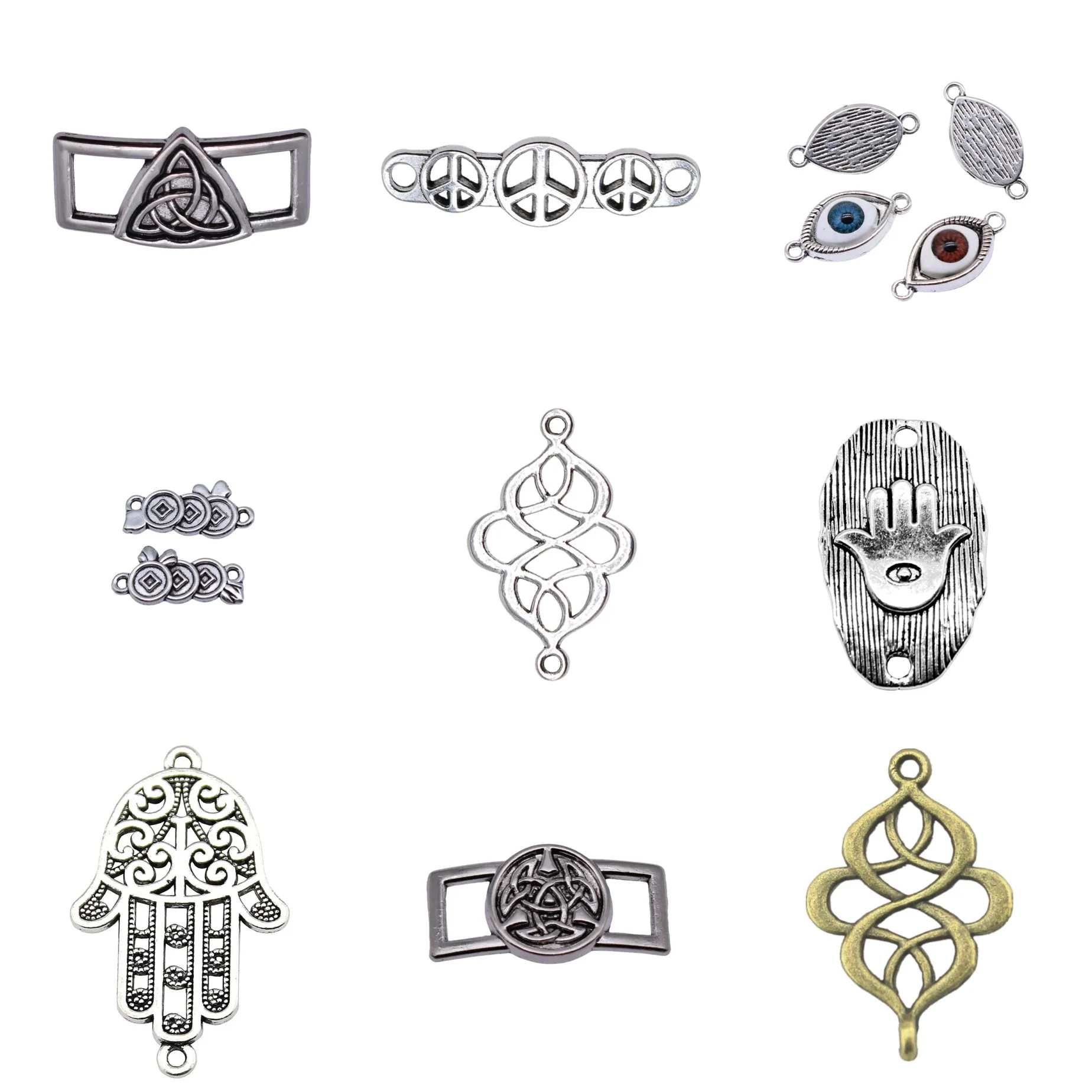 Antique Silver Color Celtic Hamsa Hand Amulet Jewelry Connectors Findings For Bracelet Necklace Making Craft Bulk