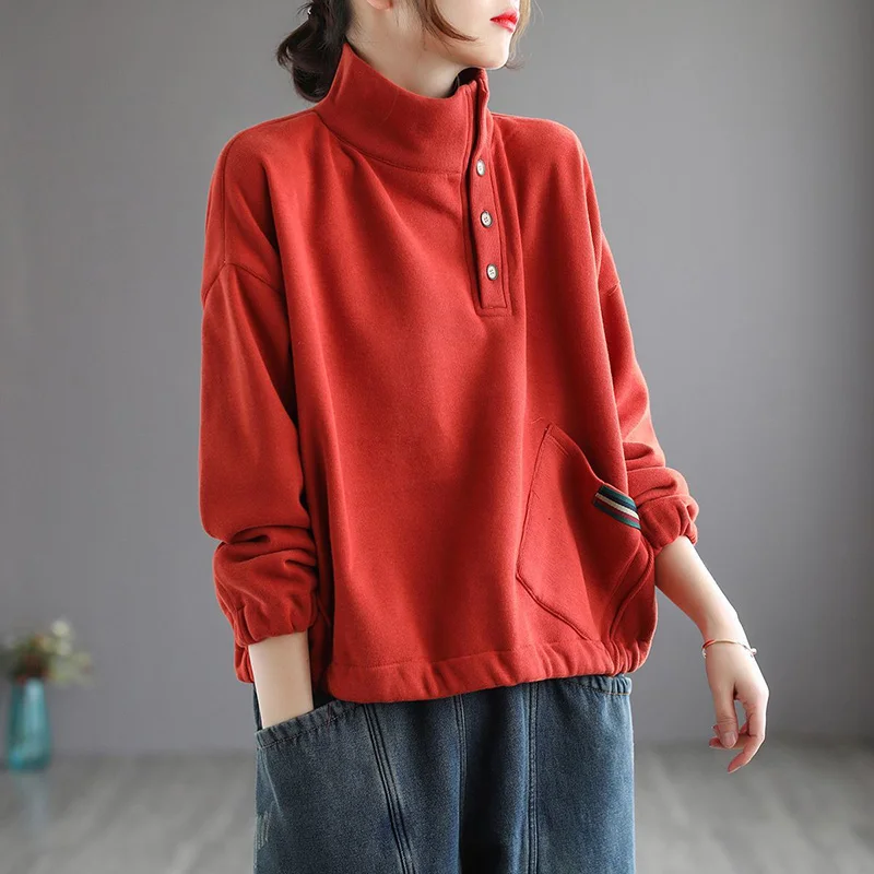 

Fashion Button Spliced Pockets Asymmetrical Blouse Women Clothing 2022 Autumn New Oversized Casual Pullovers All-match Shirt