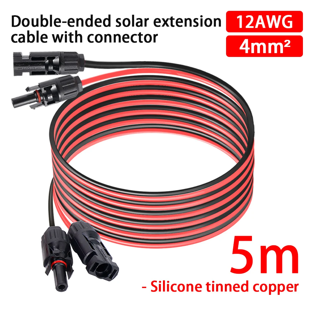 

5 м двухголовый солнечный удлинительный кабель 12AWG с разъемом постоянного тока 1000 В/1500 В, силиконовый луженый медный домашний или RV солнечный кабель