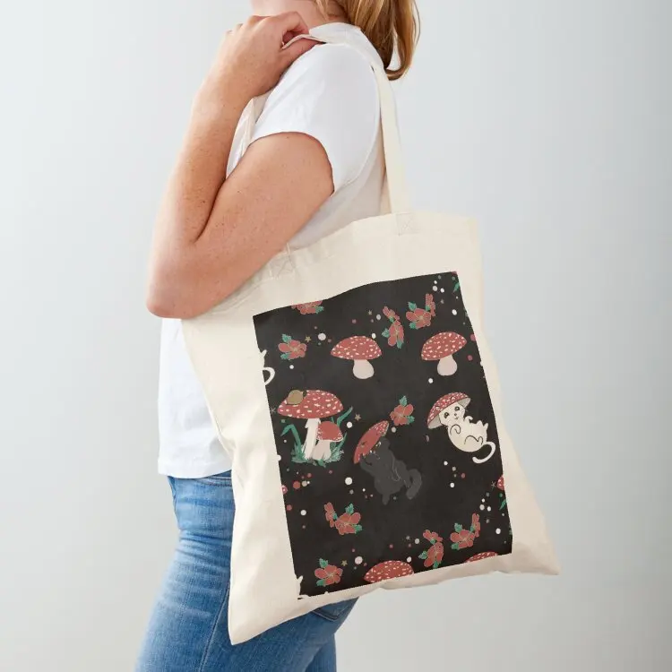 

Pink- mushrooms, cat, and friends Tote Bag shopping cart bags tote bags aesthetic tote bag men's