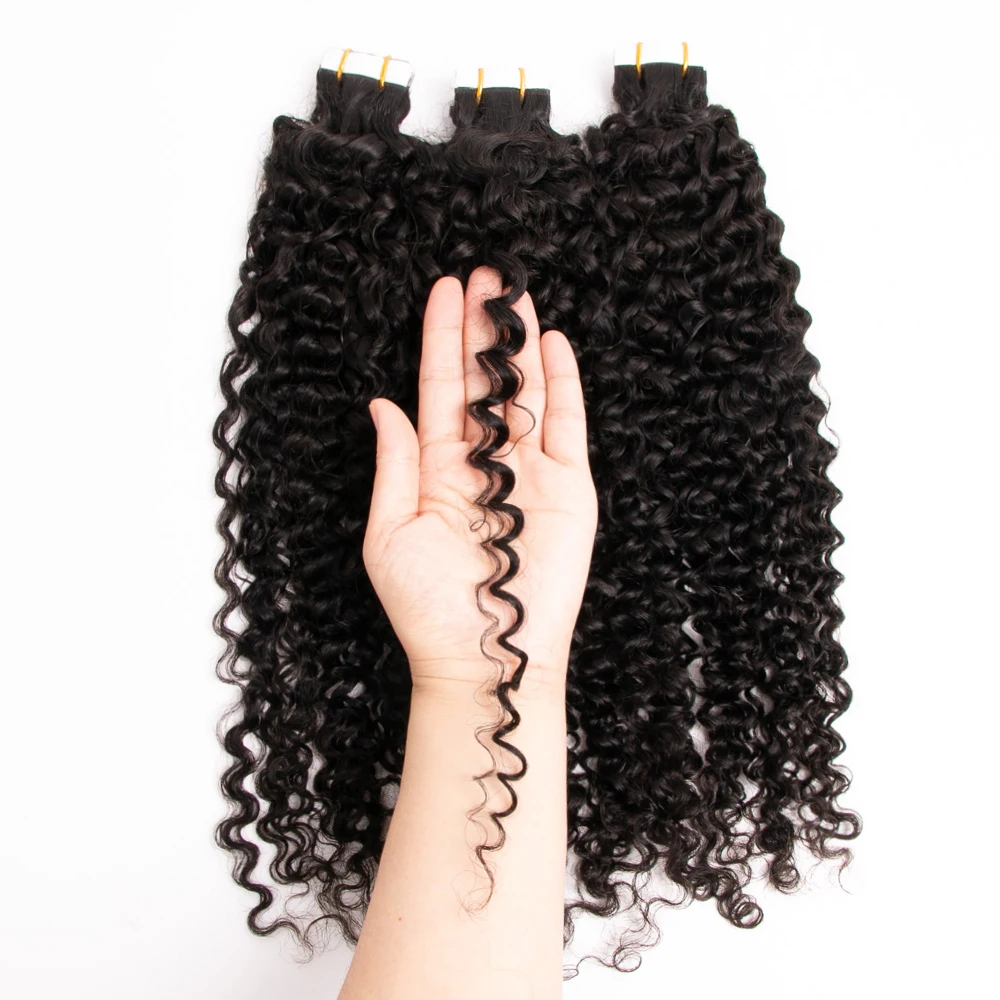 Jerry Curly Tape in Human Hair Extensions 9A Remy 50G/pack 20PCS 14-24inches Water Wave Tape Ins Skin Weft Bleachable To #27