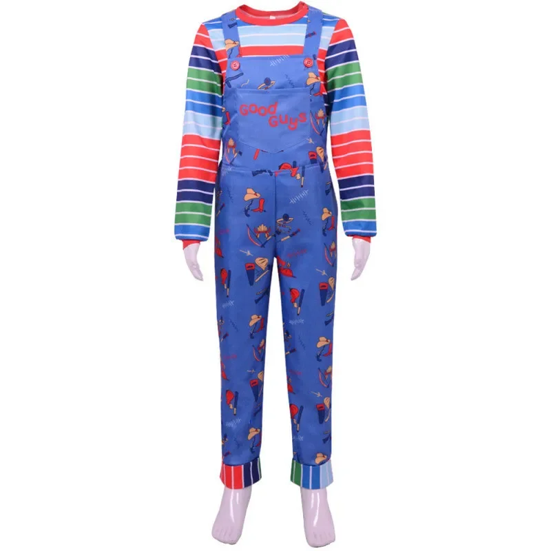 처키 할로윈 코스프레 코스튬 남녀공용, 호러 코스프레 점프 슈트, 할로윈 파티 의상 소품