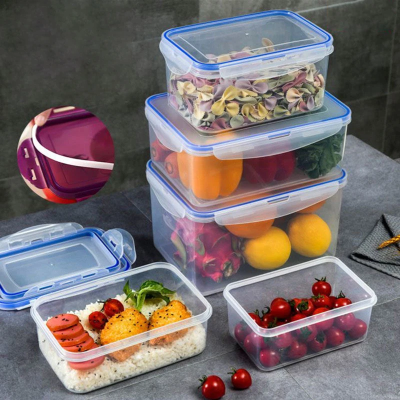 1PC Household Versatile Sealed Rectangular Refrigerator Storage Box With Lid Plastic Crisper Microwave-heated Lunch Boxes