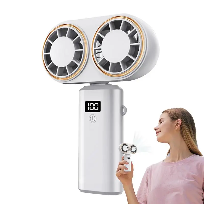 Rechargeable Mini Fan Dual Cooler Small Foldable Electric Fan Rechargeable Cooling Fan With Digital Display Personal Portable