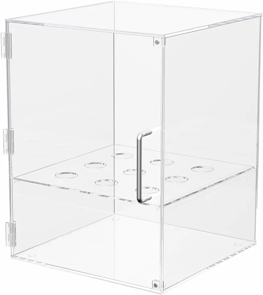 Enclosed Ice Cream Cone Cabinet Clear Acrylic For Sugar Or Waffle Cones With 9 Holes Door Closure And Silver Handle By