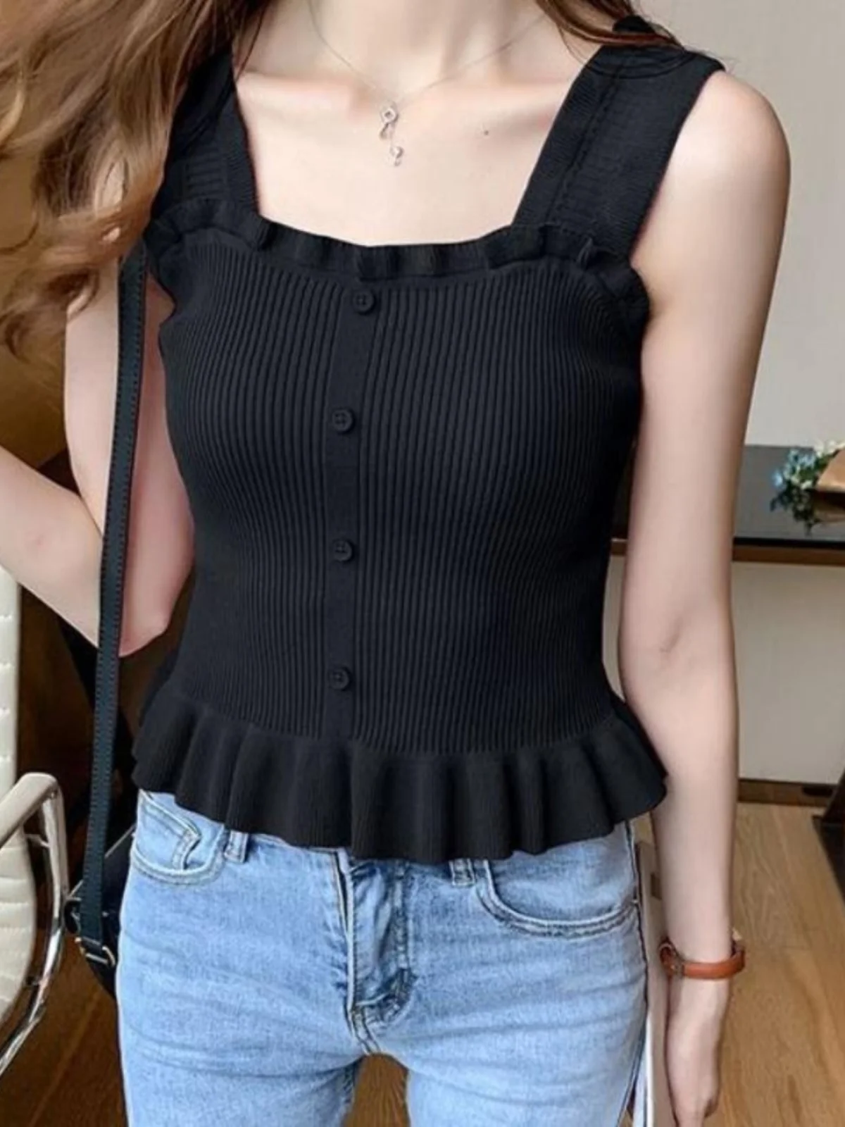 colete-curto-de-trico-sem-mangas-chique-para-mulheres-elegante-peca-de-verao-com-bolso-traseiro-e-lenco-decorativo