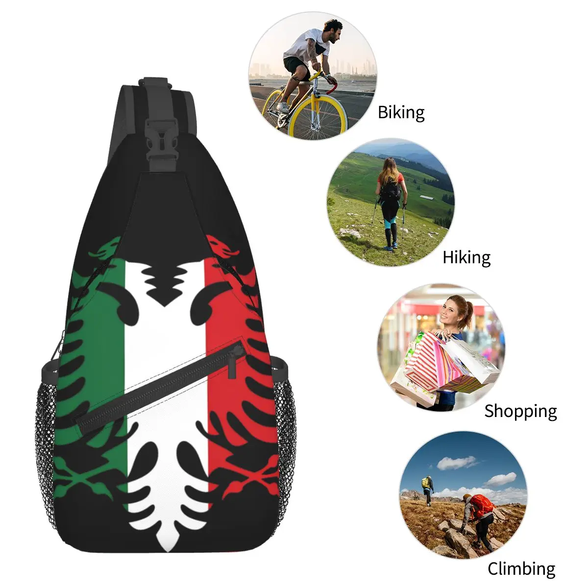 Italië Albanië Vlag Kleine Sling Bags Borst Crossbody Schouder Rugzak Wandelen Reizen Dagrugzakken Kosovo Albaniërs Cool Tas