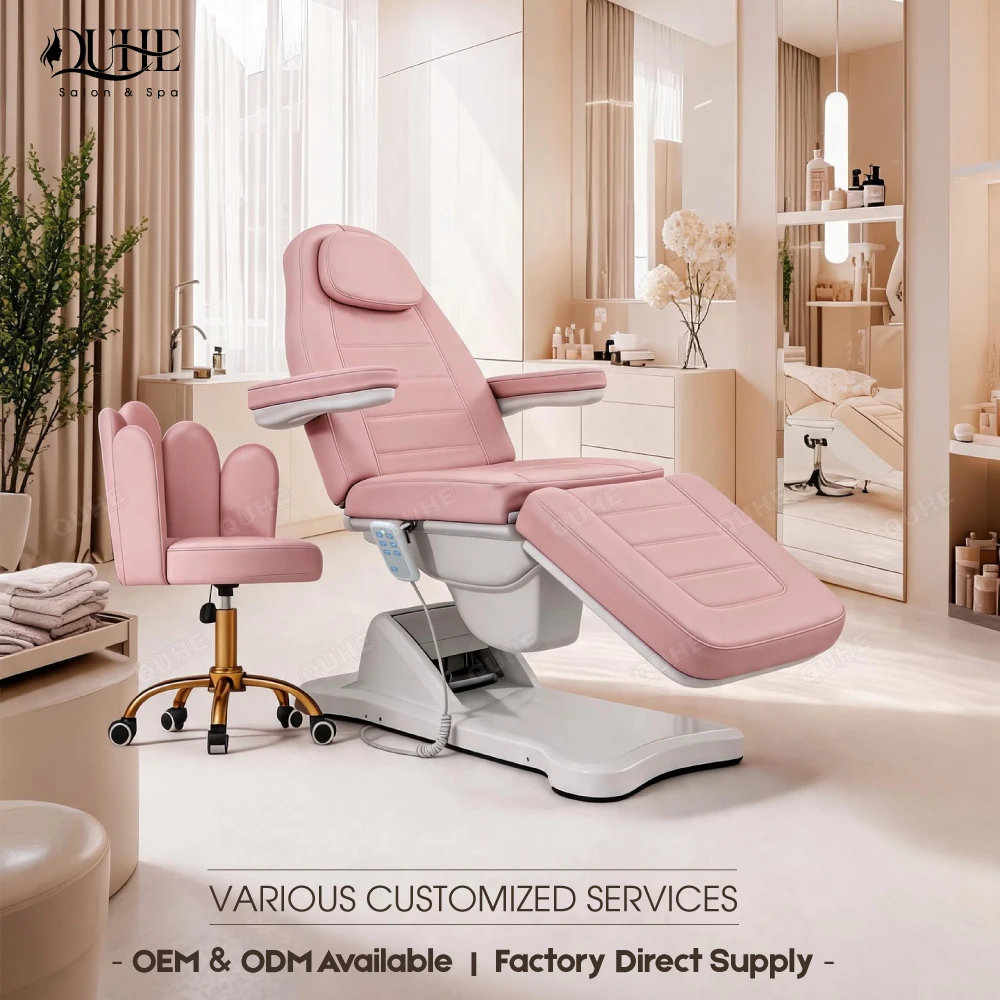 QUHE Salon Furniture Adjustable 3 Motors Electric Cosmetic Beauty Bed Chair Facial Treatment Massage Table Bed