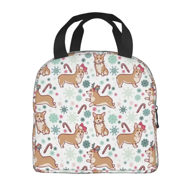 Christmas Corgi Dog Portable Lunch Box Women Leakproof Cooler Thermal Food Insulated Lunch Bag School Children Student