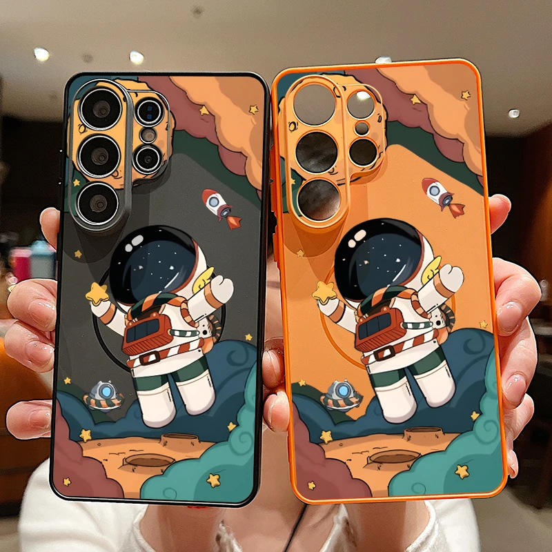 Astronaut Printed Magnetic Phone Case For Samsung Galaxy S26 S25 S24 Ultra S23 S25 FE A17 A57 A56 A37 A55 A16 A36 A15 PC Cover