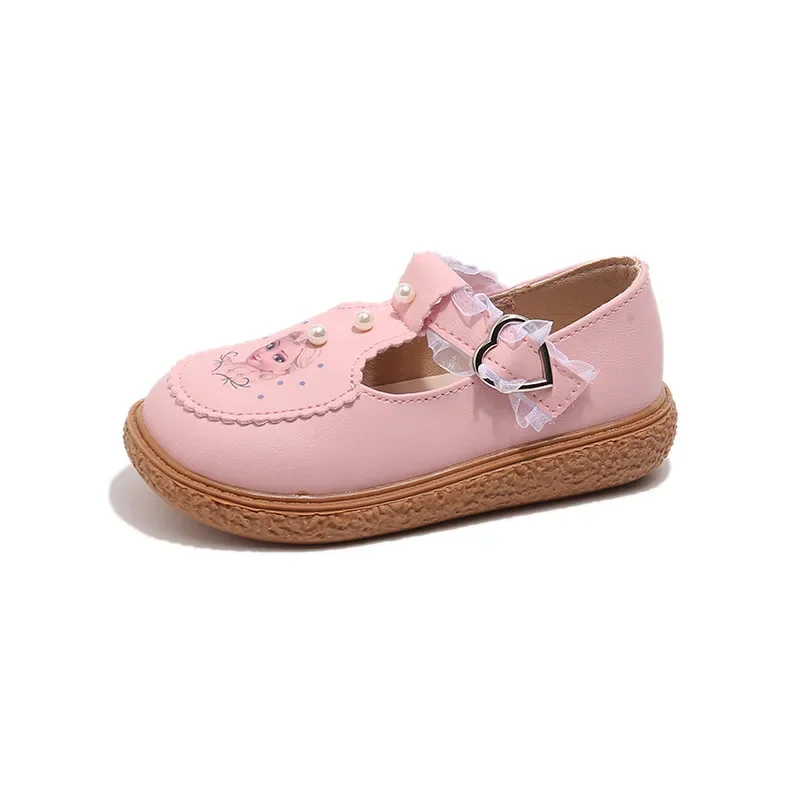 Disney crianças meninas sapatos casuais de couro primavera congelado princesa meninas sola macia antiderrapante sapatos de bebê lolita meninas