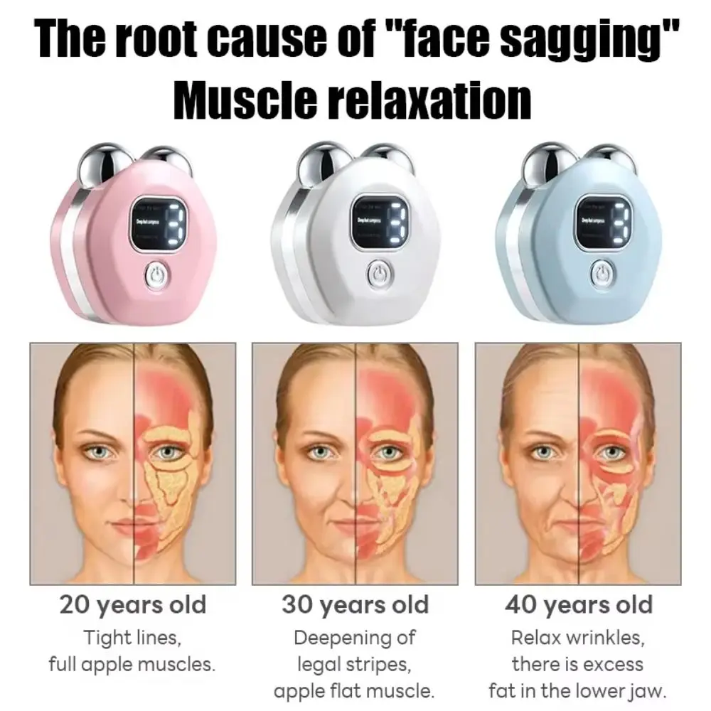 เครื่องนวดหน้าไฟฟ้า 3 ระดับ EMS ไมโครเคอร์เรนท์ พร้อมระบบความร้อนและการสั่นสะเทือน อุปกรณ์เสริมความงามสำหรับผิวหน้า ปรับระดับการดูแลผิวได้