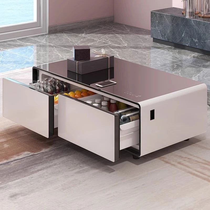 

White multi-functional smart, touch refrigerator coffee table