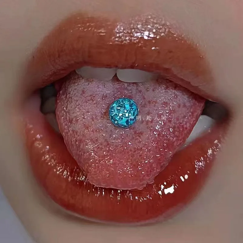 16mm Stainless Steel Shiny Rhinestones Tongue Nails Piercing Body Studs Piercing Tongue Rings Body Jewelry for Hot Women Girls