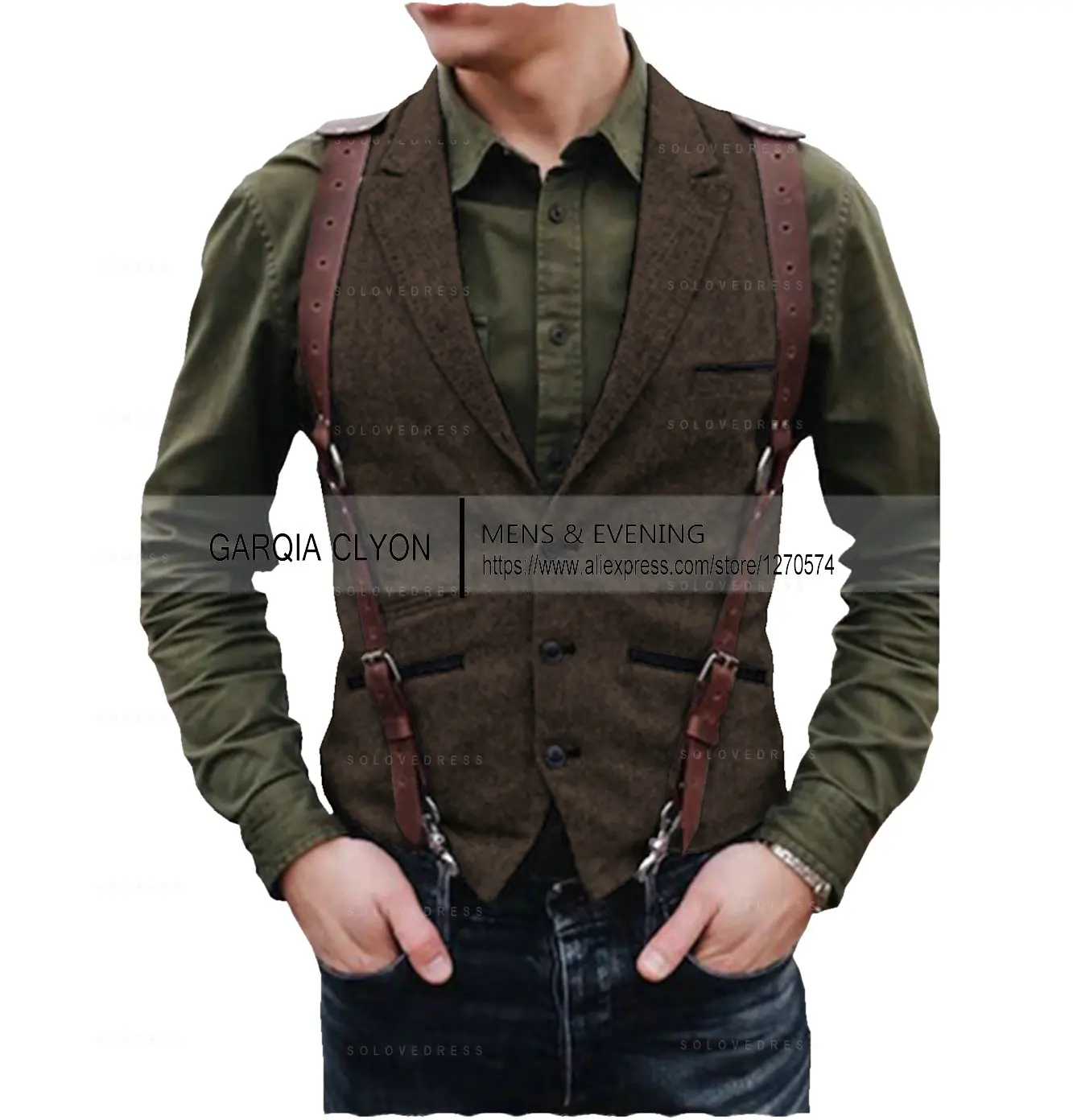 Lapel Neck Herringbone Men\'s Suits Vest Single Breasted Slim Fit Men\'s Waistcoat For Busssiness Wedding