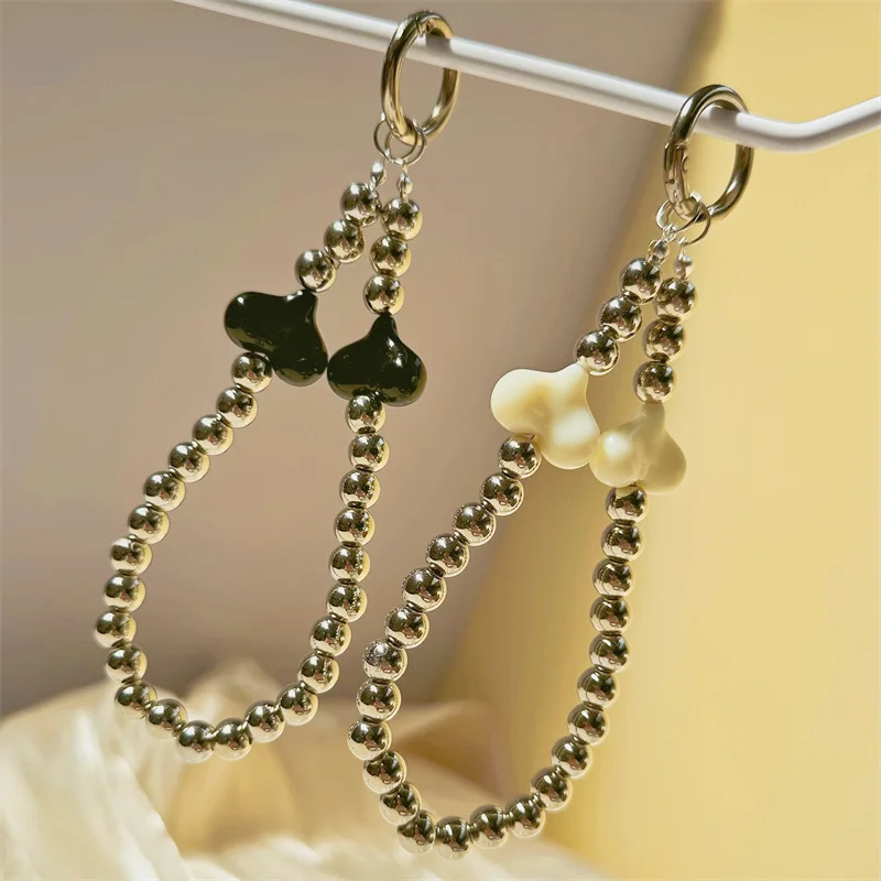 INS Korean Cute White Bow Heart Pearl Beads Beaded Phone Chain For iPhone Camera Hanging Rope Anti-Lost Lanyard Hanging Jewelry image 4