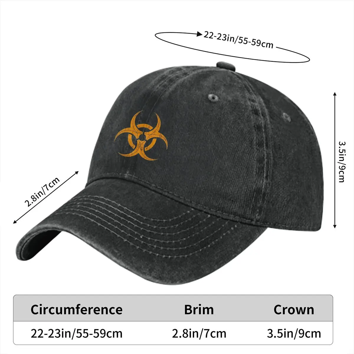 Biohazard Sign Distressed Washed distressed baseball cap Fishing caps Sun hats Novelty Spring Summer Autumn Winter Golf Hats